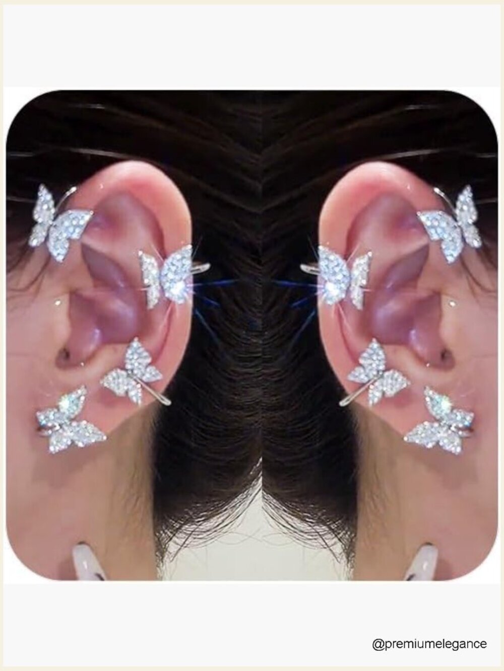 Rhinestone Butterfly Ear Cuffs Clip On Earrings No Piercing Wraps